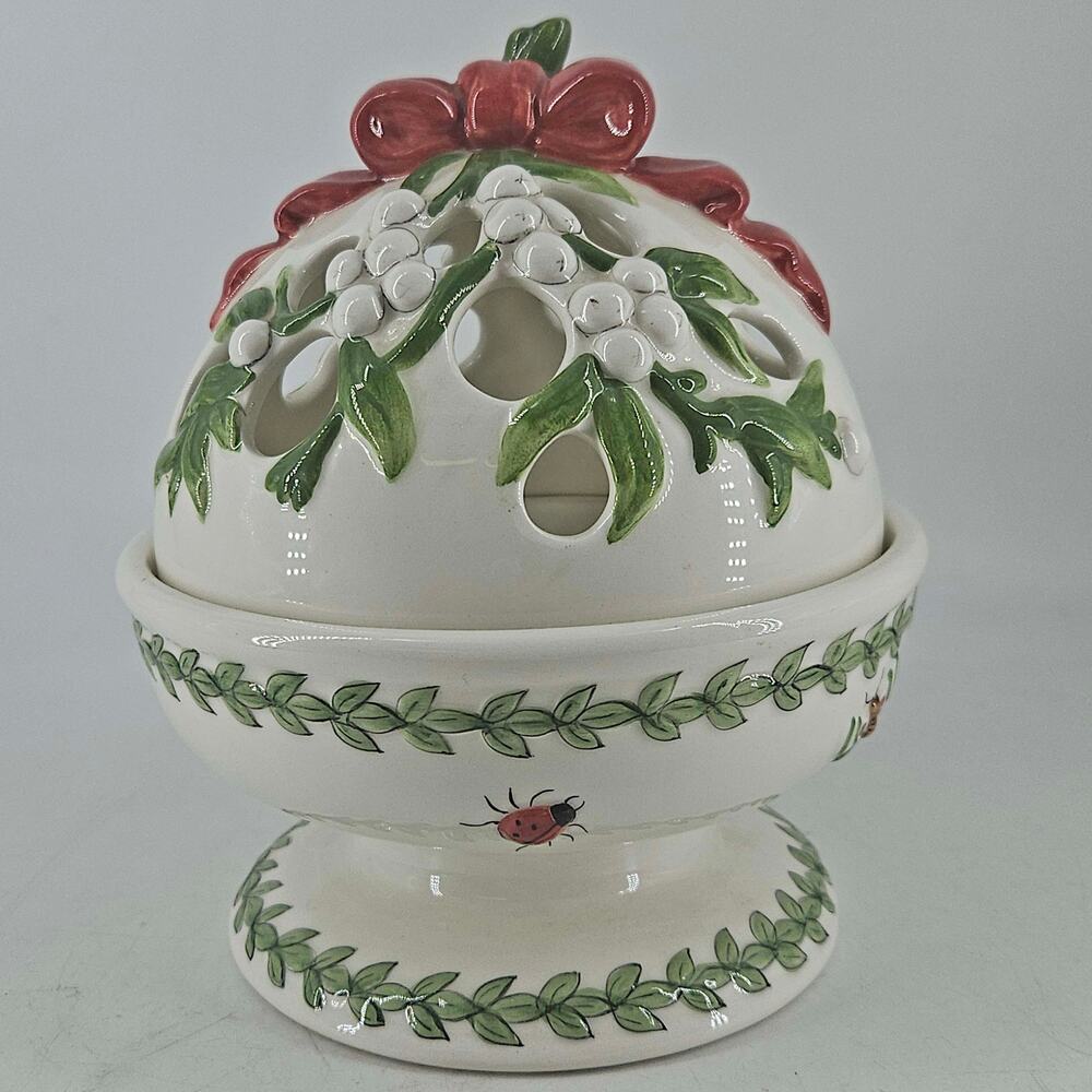 Portmeirion Botanic Garden Mistletoe Pierced Light Candle Holder Potpourri Dish